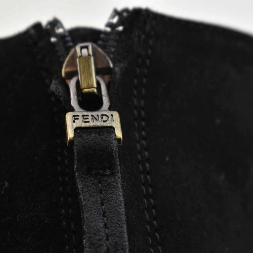 FENDI: Black, Suede & Logo, Tall Platform Boots - Picture 6 of 10